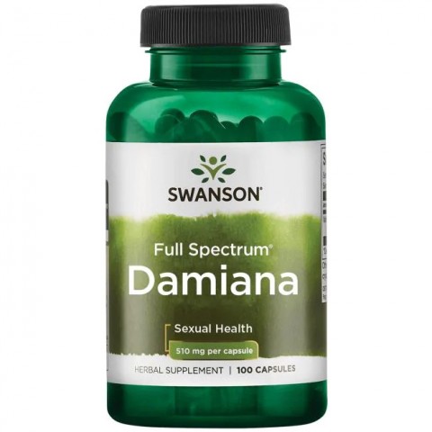 Damianan lehdet Turnera Diffusa, Swanson, 510mg, 100 kapselia