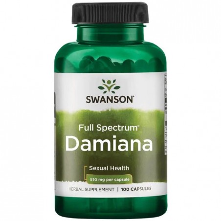 Damianan lehdet Turnera Diffusa, Swanson, 510mg, 100 kapselia
