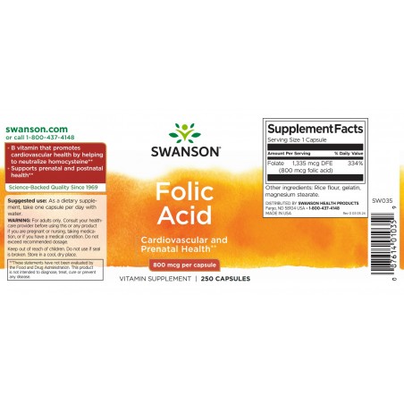 Foolihappo, Swanson, 800mcg, 250 kapselia