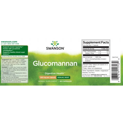 Glukomannaani, Swanson, 665mg, 90 kapselia