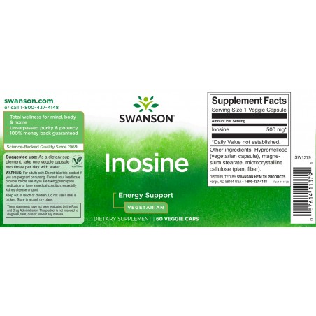 Inosiini, Swanson, 500mg, 60 kapselia