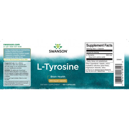 L-Tyrosine, Swanson, 500mg, 100 capsules