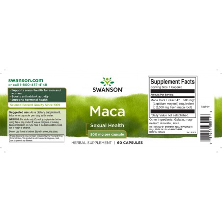Maca, Swanson, 500mg, 60 kapselia