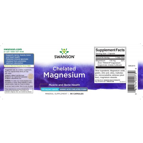 Magnesiumbisglysinaatti, Swanson, 700mg, 90 kapselia