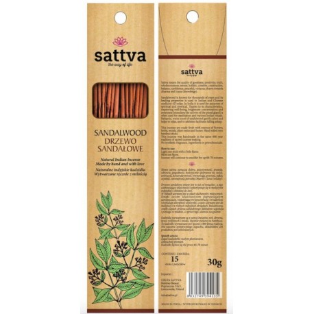 Santalo kvapo smilkalų lazdelės SANDALWOOD, Sattva Ayurveda, 15 vnt.