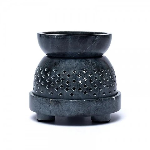 Multifunctional grey soapstone incense burner, 12cm