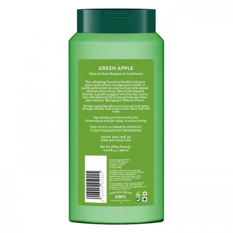 Shampoo and conditioner for shiny hair Green Apple, Biotique, 340 ml