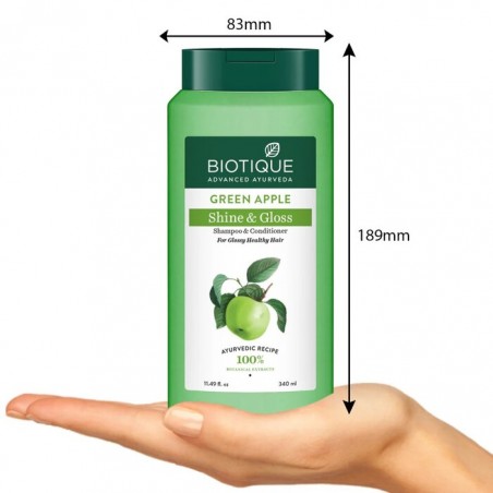 Shampoo ja hoitoaine kiiltäville hiuksille Vihreä omena, Biotique, 340 ml