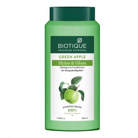 Shampoo ja hoitoaine kiiltäville hiuksille Vihreä omena, Biotique, 340 ml