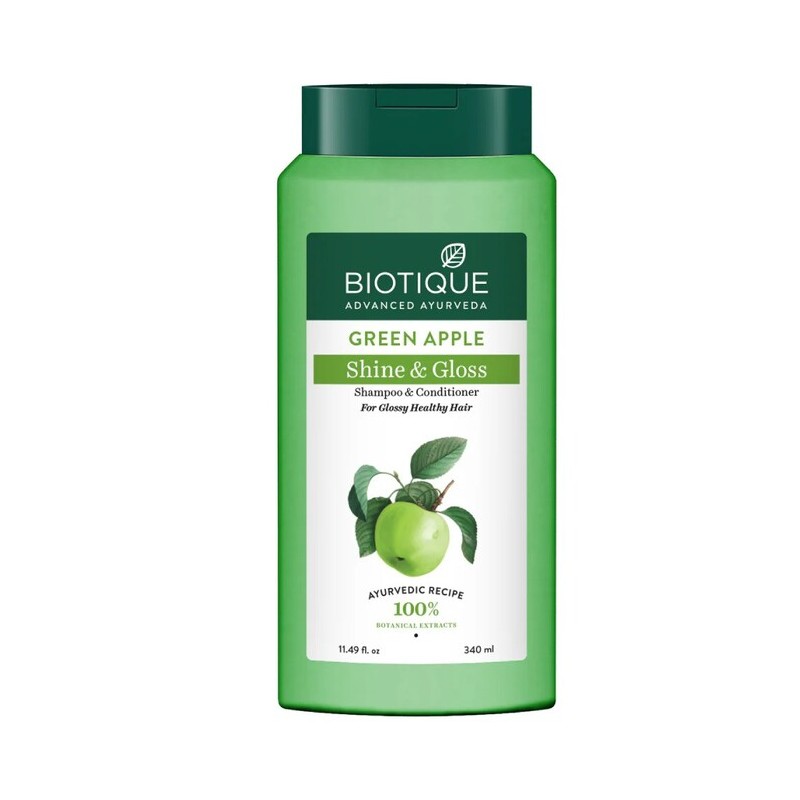 Shampoo ja hoitoaine kiiltäville hiuksille Vihreä omena, Biotique, 340 ml