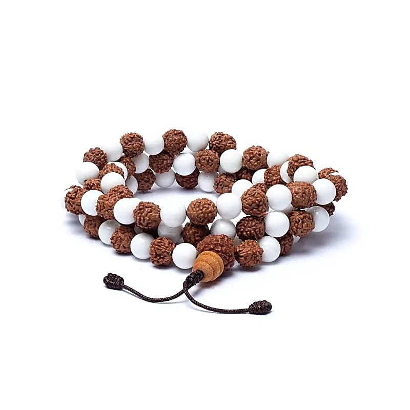 Rudraksha mala with clam shell, 108 beads