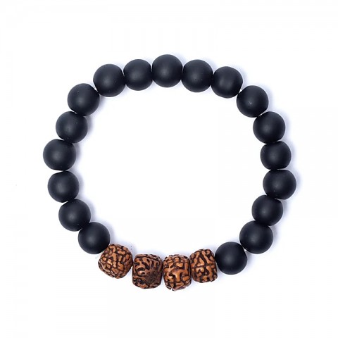 Rudraksha and black onyx bracelet, 8cm