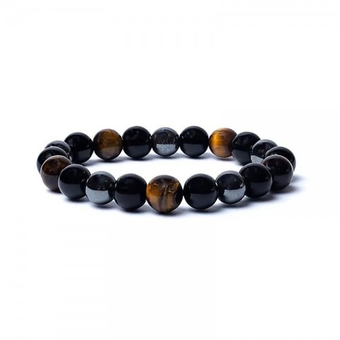 Elasticated Black Obsidian, Tiger Eye and Hematite Bracelet, 8mm