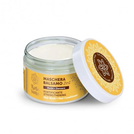 Vahvistavat hiukset 2-in-1 naamio-hoitoaine sarviapilalla ja inkiväärillä, Rasayana Biokosmesi, 150ml
