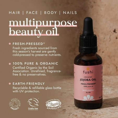 Jojoba Jojoba Oil Golden, cold pressed, organic, Fushi, 30ml