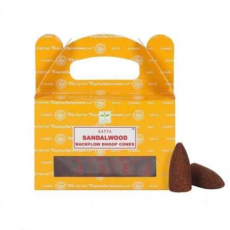 Atbulinio smilkimo Krioklio Efekto kūgiai Sandalwood Backflow, Satya, 75g