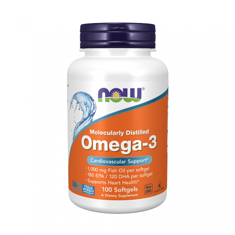 Dietary supplement Omega-3 fish oil 1000 mg, NOW, 100 capsules