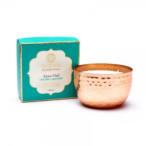 Ayurvedic vegetable wax scented candle in a jar Pitta Aqua Oud 2 Wick, 200g