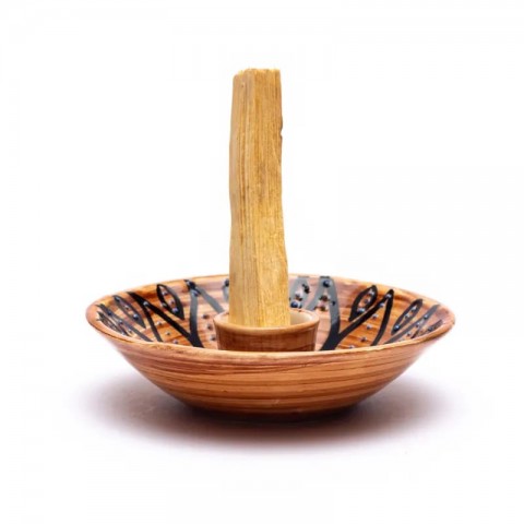 Ceramic holder for burning Palo Santo wood sticks, brown