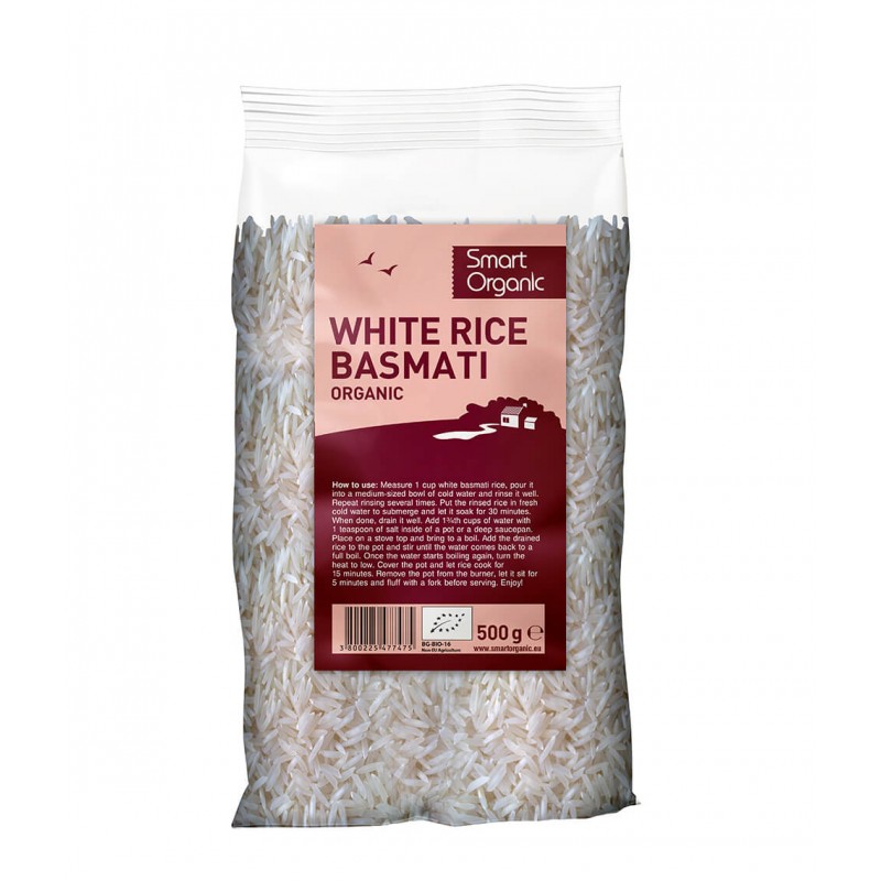 Baltieji ryžiai Basmati, ekologiški, Smart Organic, 500g