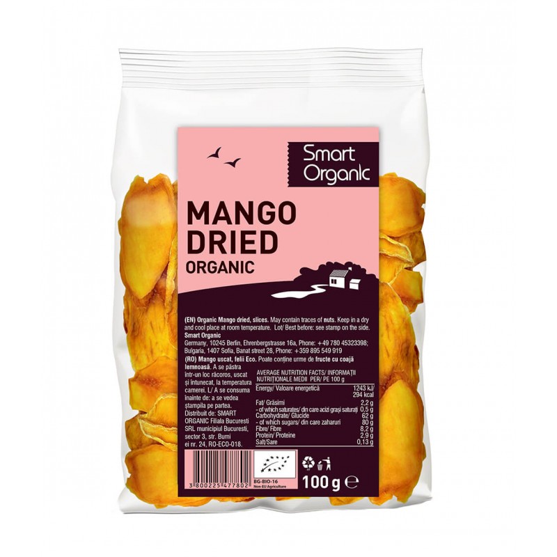 Kuivatut mangoviipaleet, luomu, Smart Organic, 100g