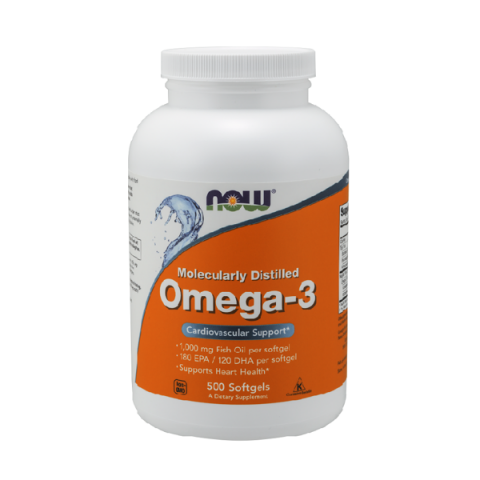 Ravintolisä Omega-3 kalaöljy 1000 mg, NOW, 500 kapselia
