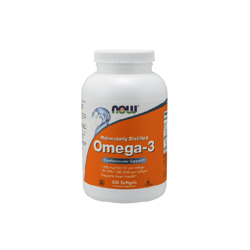 Ravintolisä Omega-3 kalaöljy 1000 mg, NOW, 500 kapselia