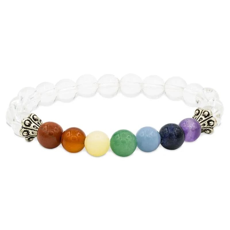 Elastic bracelet 7 Chakras with rhinestone, 8mm