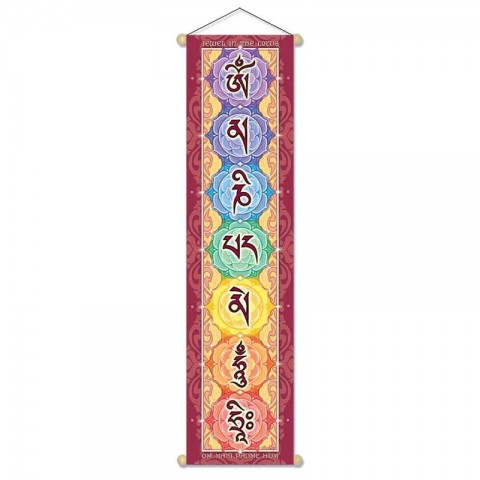 Maža vėliava-reklamjuostė Mantra Om Mani Padme Hum Hri , 60cm