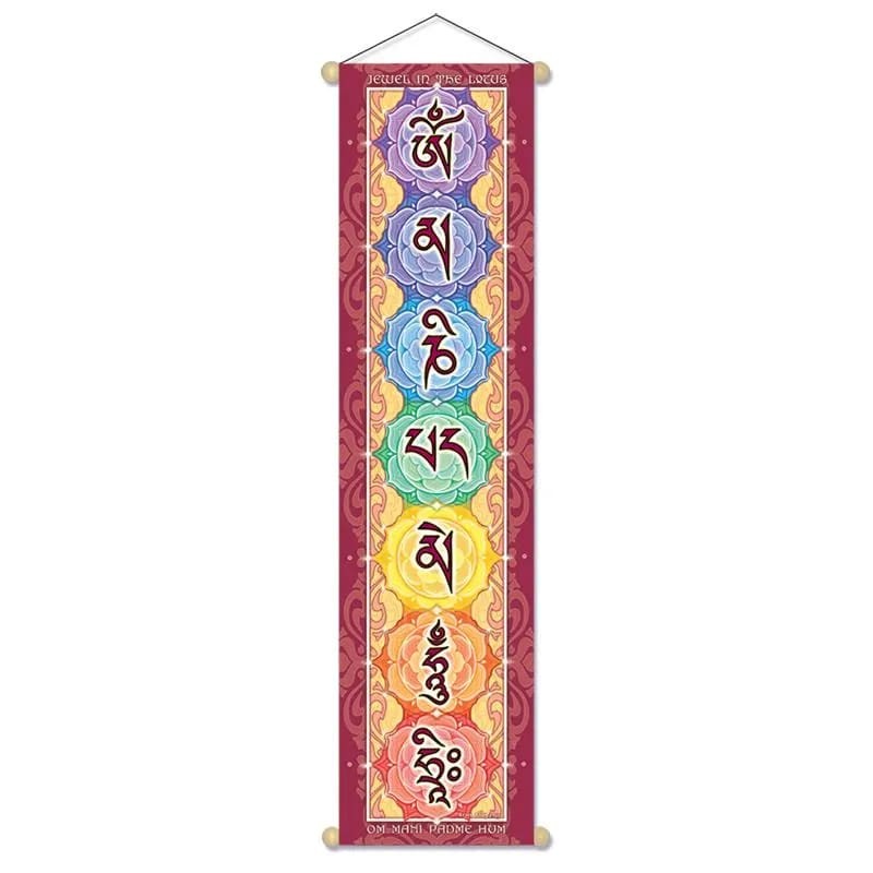 Pieni lippu banneri Mantra Om Mani Padme Hum Hri , 60cm