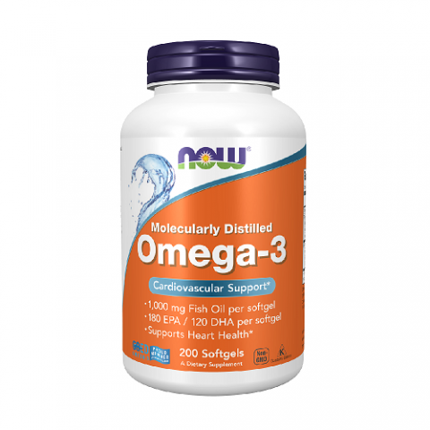 Ravintolisä Omega-3 kalaöljy 1000 mg, NOW, 200 kapselia
