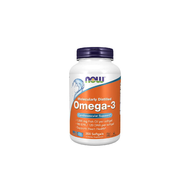 Ravintolisä Omega-3 kalaöljy 1000 mg, NOW, 200 kapselia