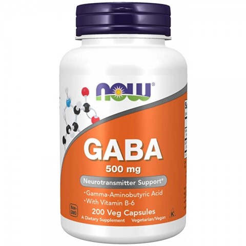 Gamma-aminovoihappo GABA, NOW, 500 mg, 200 kapselia