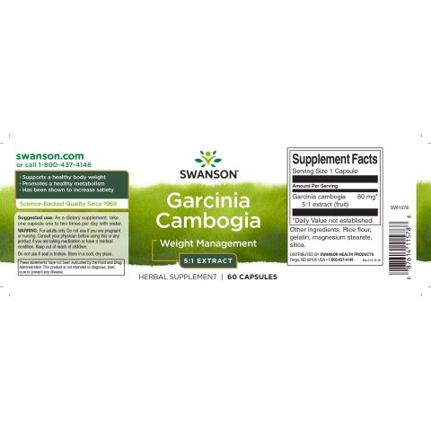 Garcinia Cambogia, Swanson, 80mg, 60 capsules