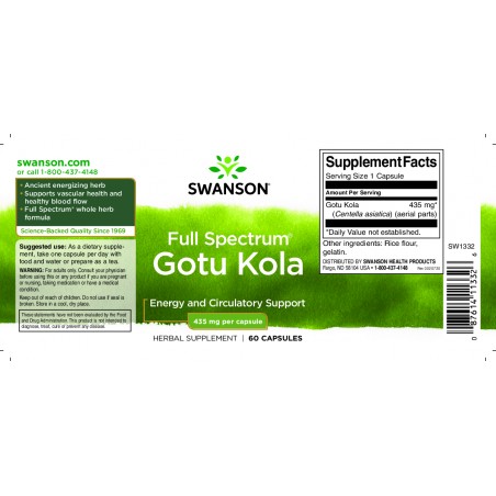 Azijinė centelė Gotu Kola, Swanson, 435mg, 60 kapsulių