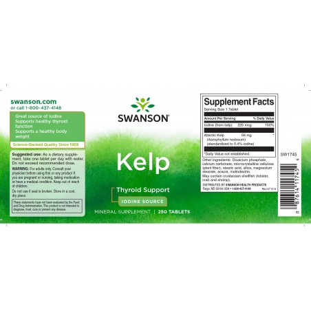 Kelp, Swanson, 225mg, 250 tablets