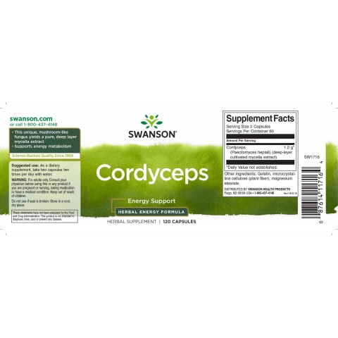 Kininis kordicepsas Cordyceps, Swanson, 600mg, 120 kapsulių