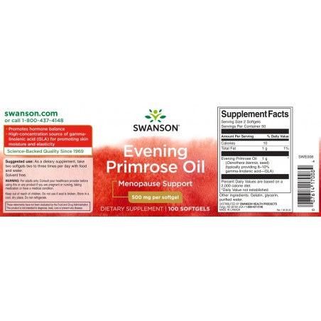 Nakvišų aliejus Evening Primrose, Swanson, 500mg, 100 kapsulių