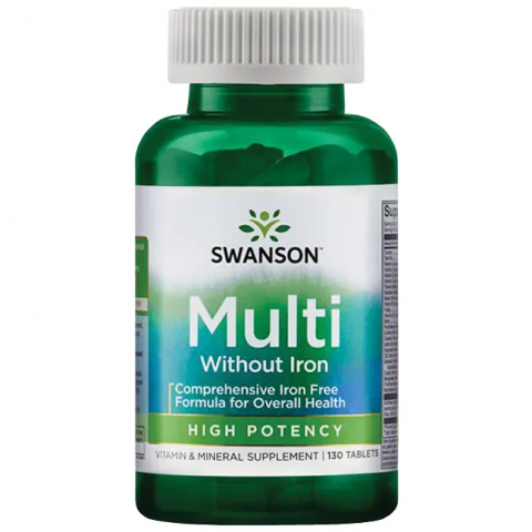 Super Multivitamiini ja mineraalikompleksi ilman rautaa, Swanson, 1500mg, 130 tablettia