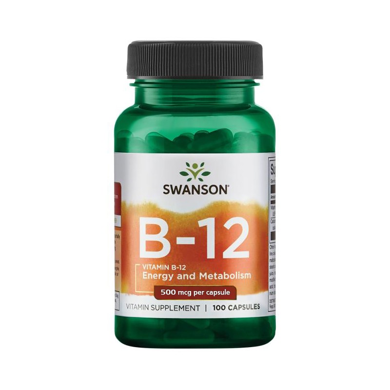 B12-vitamiini (syanokobalamiini), Swanson, 500mg, 100 kapselia