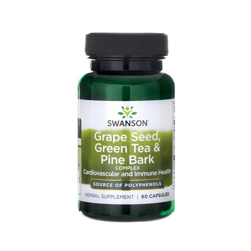 Viinirypäleensiemen, vihreä tee ja männynkuori kompleksi, Swanson, 475 mg, 60 kapselia
