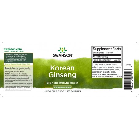 Korean ginseng, Swanson, 500mg, 100 capsules